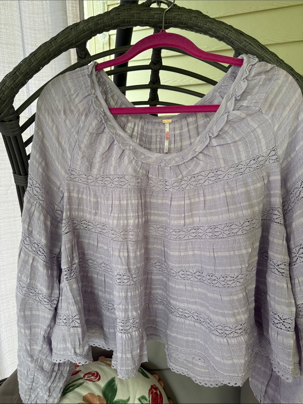 Free People - Light Lavender Lace-Trim  Top - Women size S